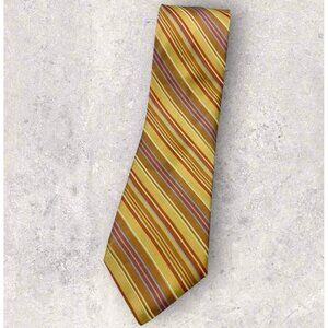 TED BAKER Silk Tie USA Gold Brown Blue Striped W:3.7" EUC